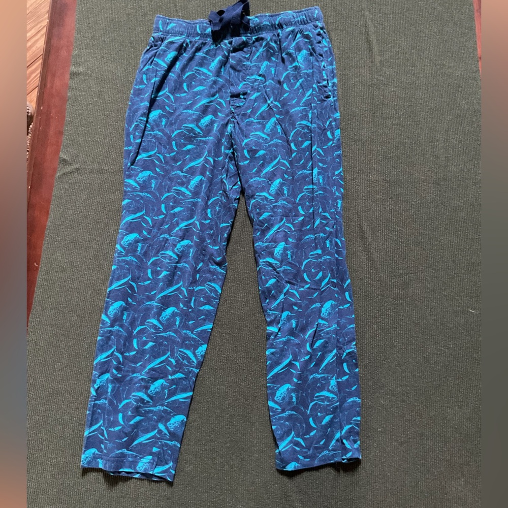 Navy and Teal Leaf Print Pants